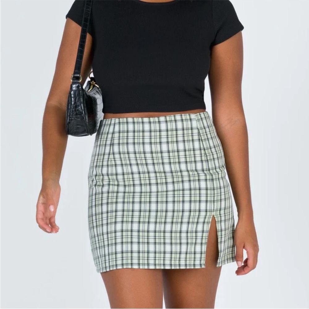 Princess Polly Spencer Mini Skirt Green Plaid Slit Size 0